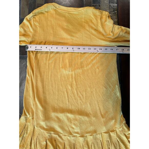 FREE PEOPLE Summer Struttin Mini Dress Sz XS Bell Cuff Waffle Ruffle Hem‎ Yellow - Picture 5 of 8